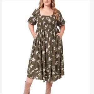 Jessica Simpson Plus Size Puff Sleeve Midi | 3x - Olive